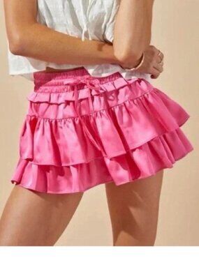 Day + Moon Pink Satin Ruffle Mini Skirt - Size S